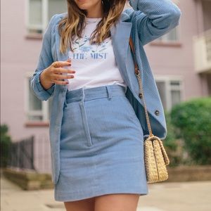 ISO H&M blue corduroy blazer and mini skirt combo